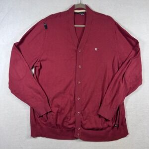 Rocawear Mens Red Cotton Button Front Cardigan Sweater Elbow Patches 3XL